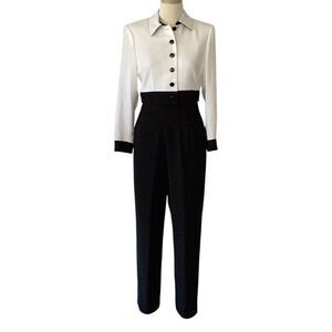 Vintage Laura Madrigano Cropped Jacket Pants Suit Women’s 10 Lined Black White